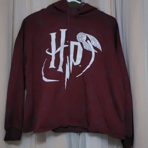 Harry Potter Cropped Maroon Tie-Dye Hoodie, Oversized Boxy Fit, Sz Medium, EUC! - Picture 1 of 7